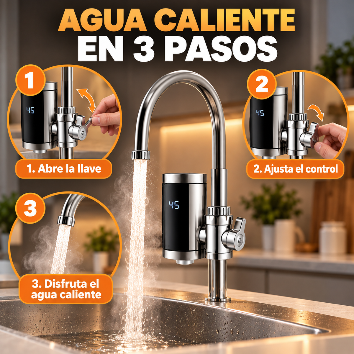 Grifo Eléctrico con Calentador Instantáneo | Agua Caliente al Instante