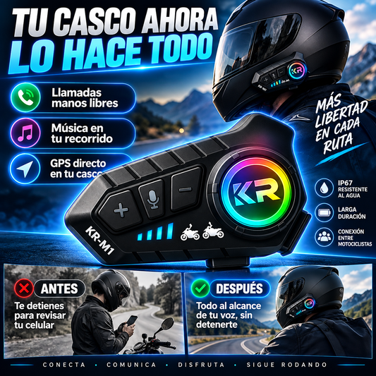 Intercomunicador Bluetooth KR-M1 🏍️ Llamadas, música y GPS desde tu casco