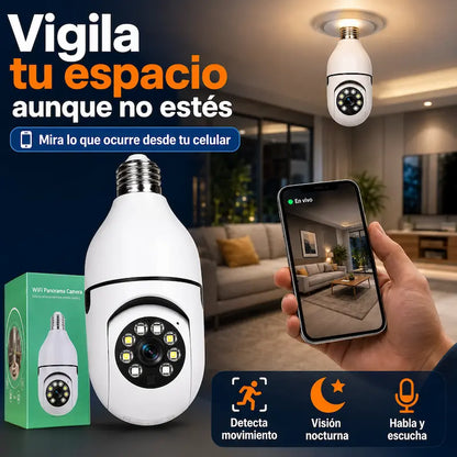 Cámara Bombillo Inteligente 360° – Vigila tu Espacio desde el Celular