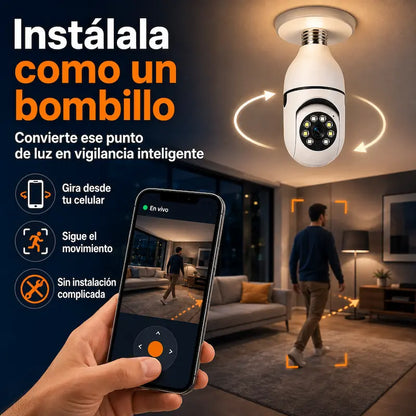 Cámara Bombillo Inteligente 360° – Vigila tu Espacio desde el Celular